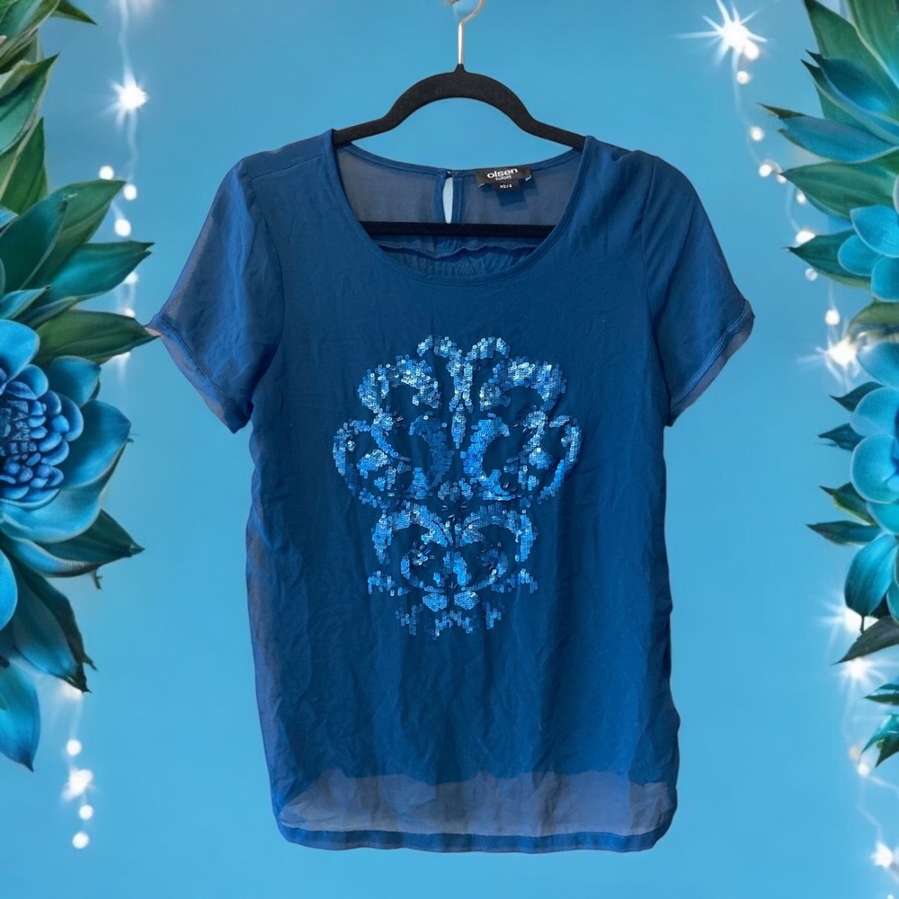 Olsen Europe Blue Embellished Top
